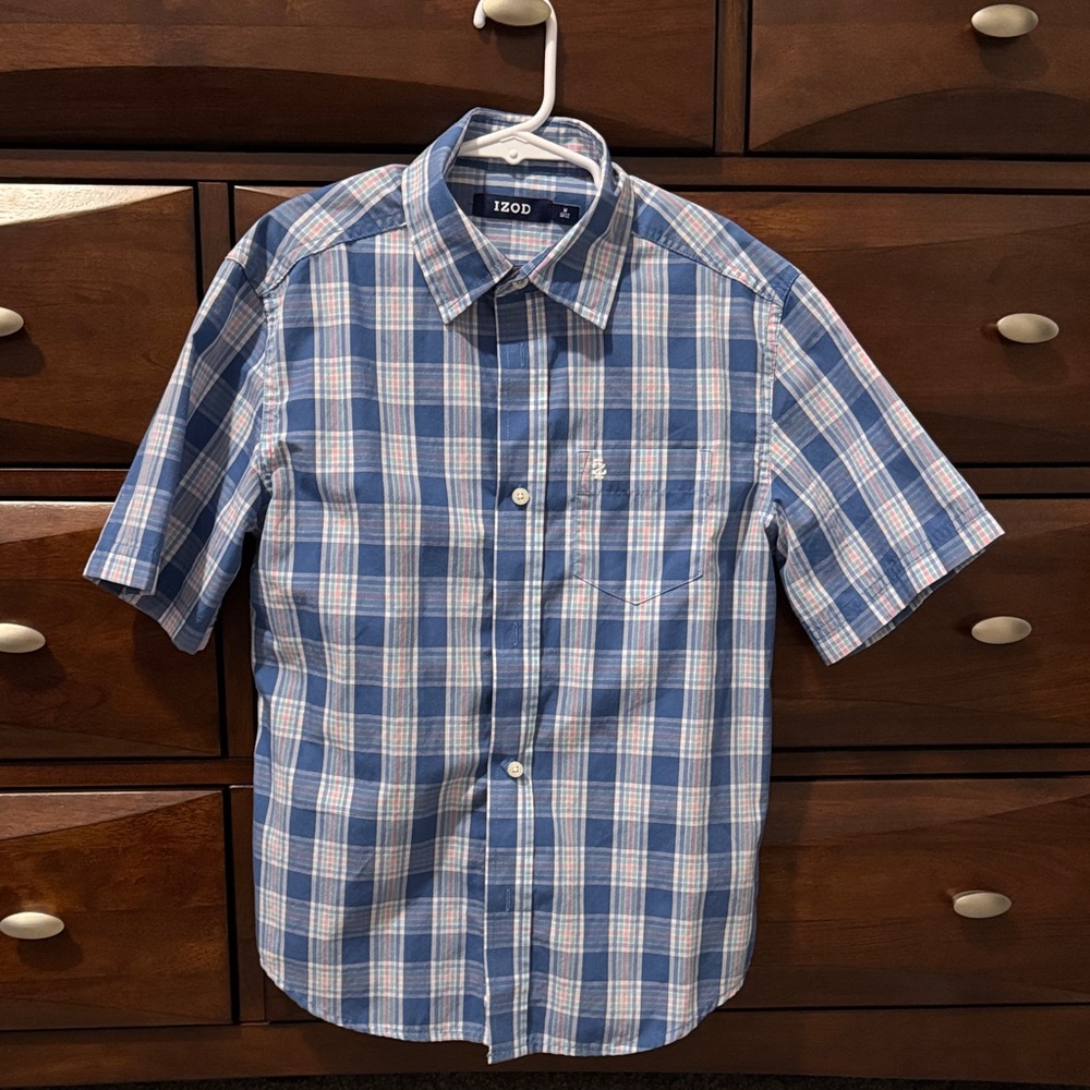 Izod Kids Blue and White Plaid Shirt